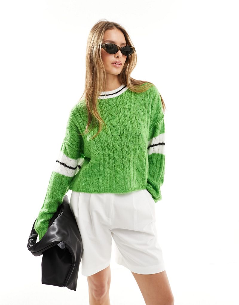ASOS DESIGN knitted clean cable sweater in green ASOS DESIGN