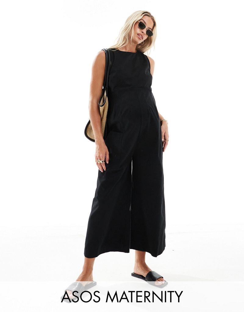 ASOS DESIGN Maternity twill minimal sleeveless jumpsuit with wide leg in black ASOS Maternity