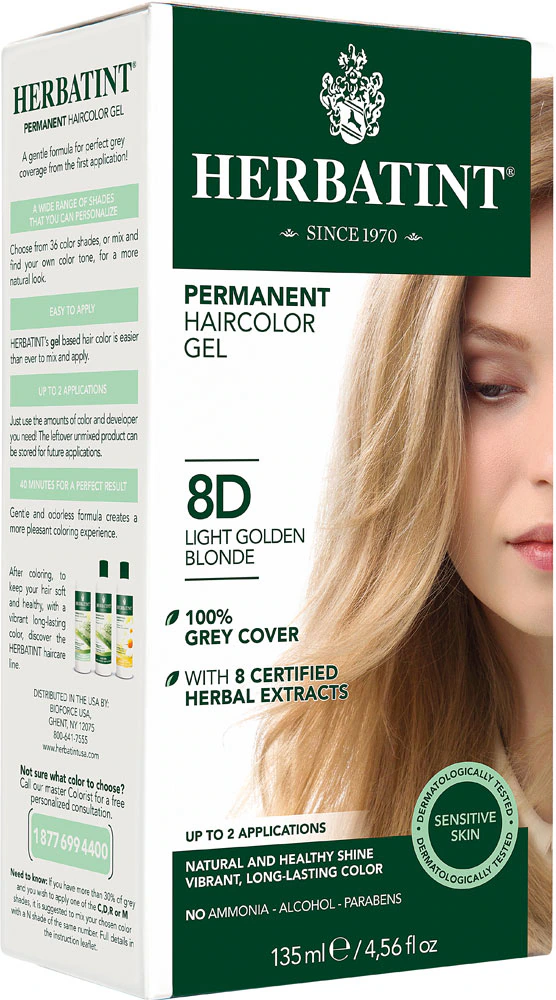 Стойкая гель-краска для волос Herbatint 8D Светло-золотистый блонд -- 135 мл Herbatint