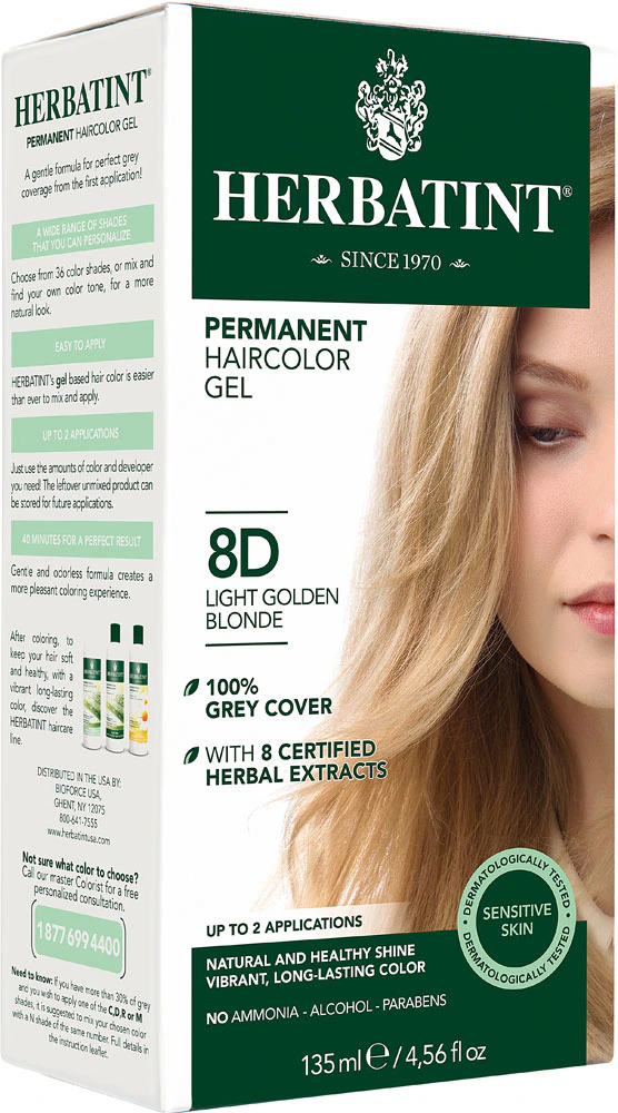 Permanent Hair Color Gel 8D Light Golden Blonde -- 135 mL Herbatint