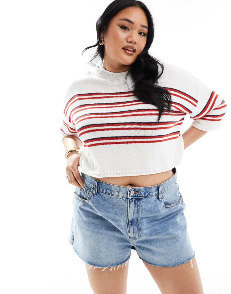 Укороченный трикотажный свитер с полосками и высоким воротником ASOS Curve ASOS Curve