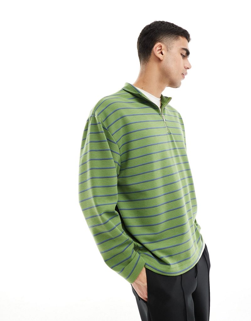 ASOS DESIGN oversized half zip sweatshirt in green with multicolor stripe  ASOS DESIGN