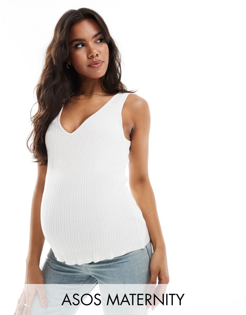 ASOS DESIGN Maternity knit strappy v neck cami top in cream ASOS Maternity