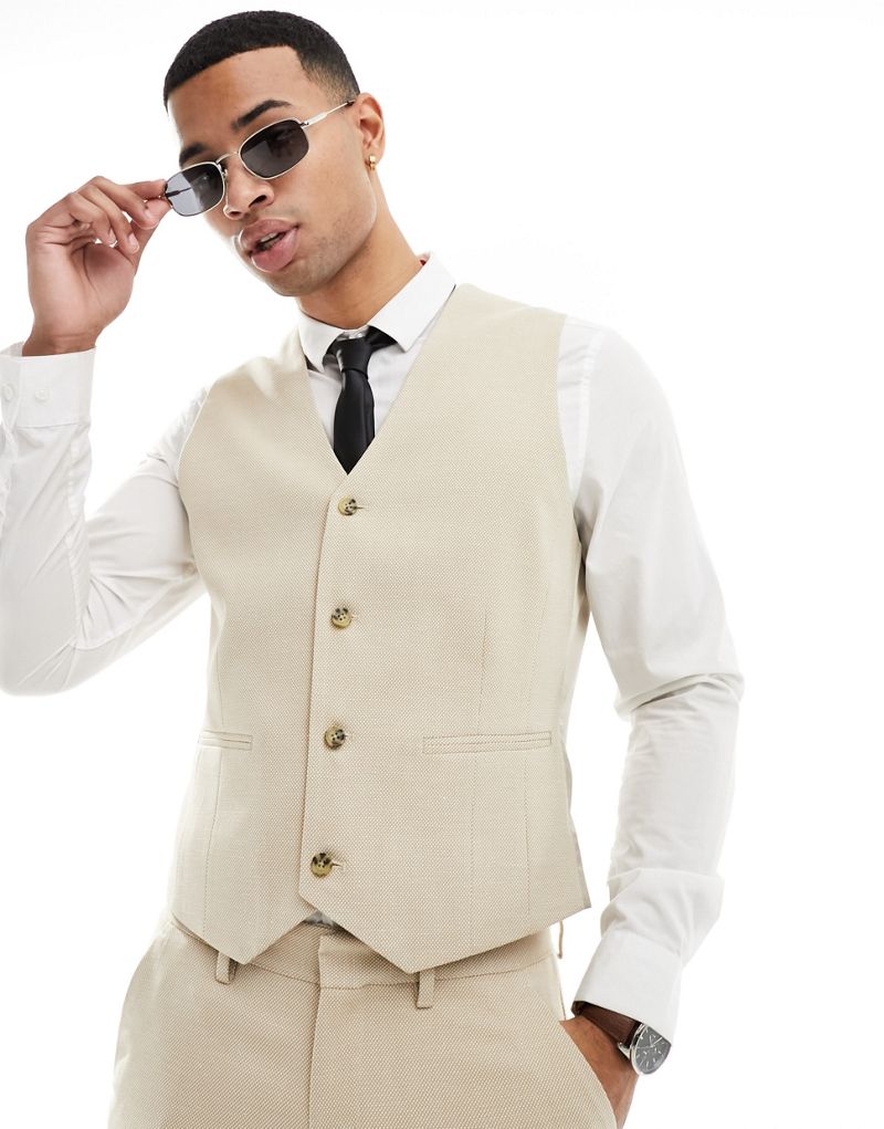 ASOS DESIGN wedding skinny suit waistcoat in stone ASOS DESIGN