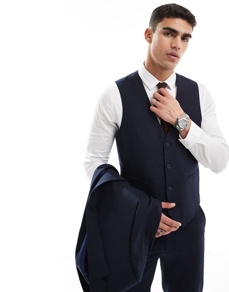 ASOS DESIGN double breasted skinny suit vest in navy ASOS DESIGN