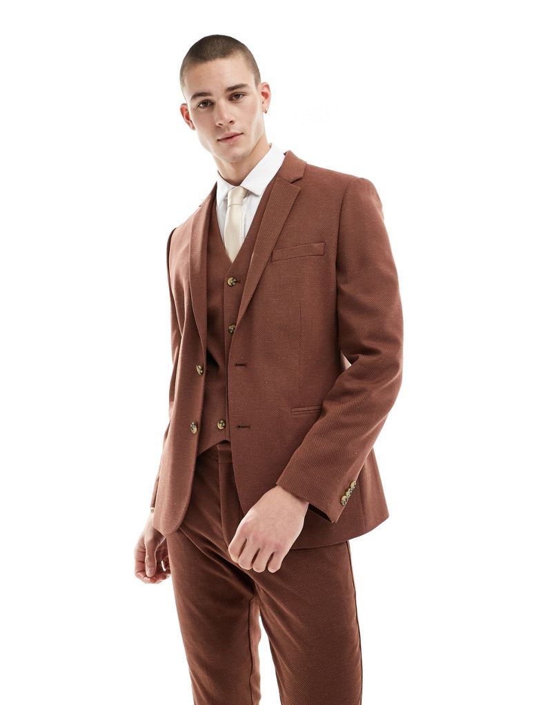 ASOS DESIGN Wedding skinny suit jacket in brown ASOS DESIGN