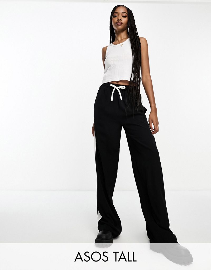 ASOS DESIGN Tall pull on pants with contrast panel in black ASOS Tall
