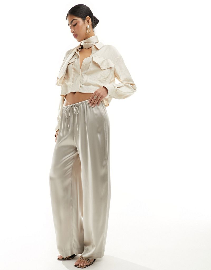 & Other Stories wide leg satin drawstring pants in ecru & OTHER STORIES