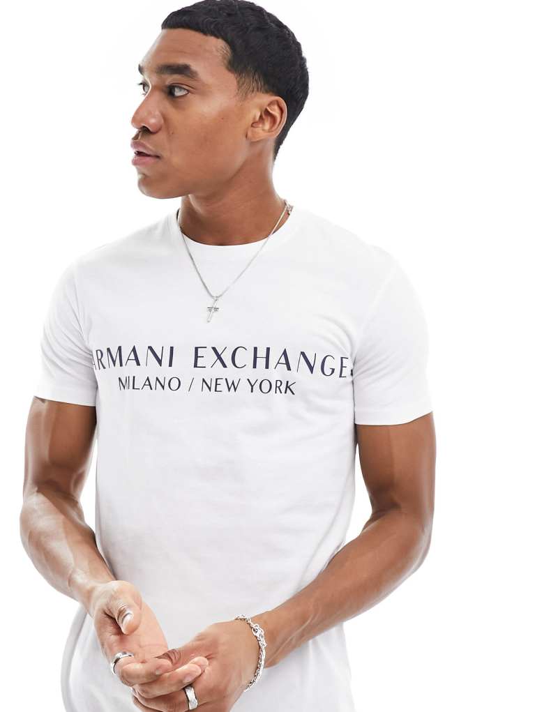 Мужская Футболка AX ARMANI EXCHANGE с линейным логотипом в белом цвете AX ARMANI EXCHANGE