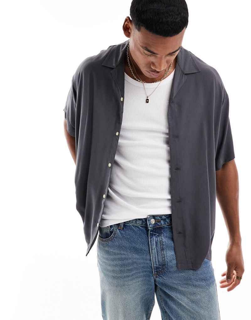 ADPT oversized revere collar shirt in gray  ADPT