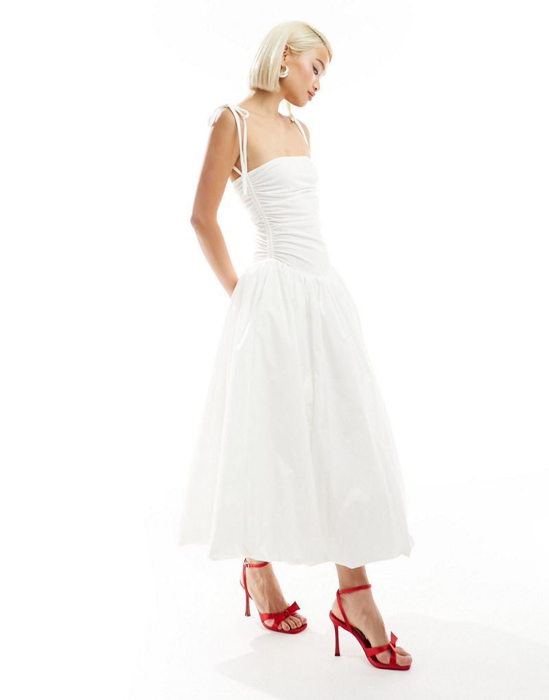 Amy Lynn Alexa shoulder tie midi dress in white Amy Lynn