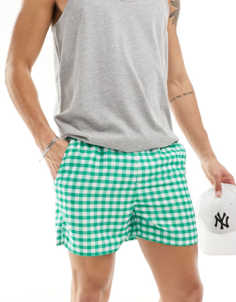 Another Influence swim shorts in green gingham Another Influence