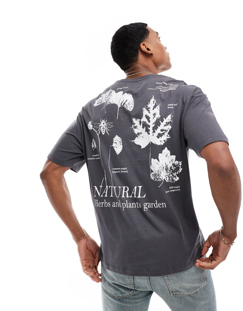 ADPT oversized t-shirt with natural plants backprint in gray ADPT