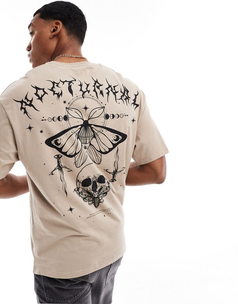 ADPT oversized T-shirt with butterfly skull backprint in beige ADPT