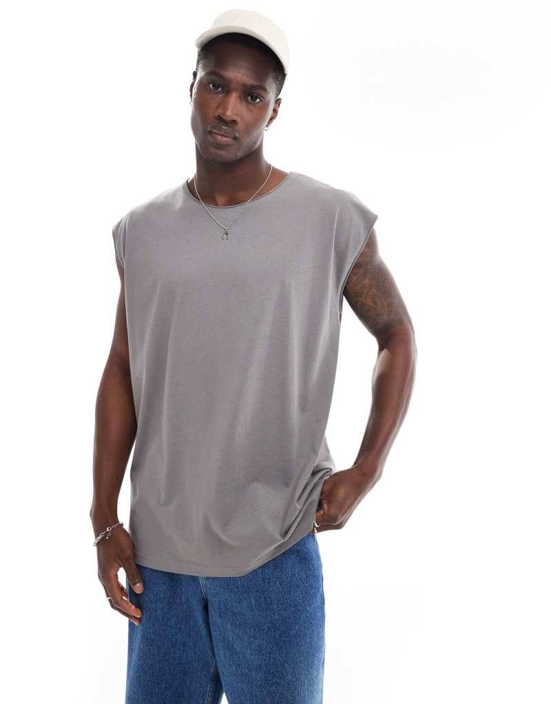 Мужская Майка Brave Soul oversized raw edge tank top in steel gray Brave Soul