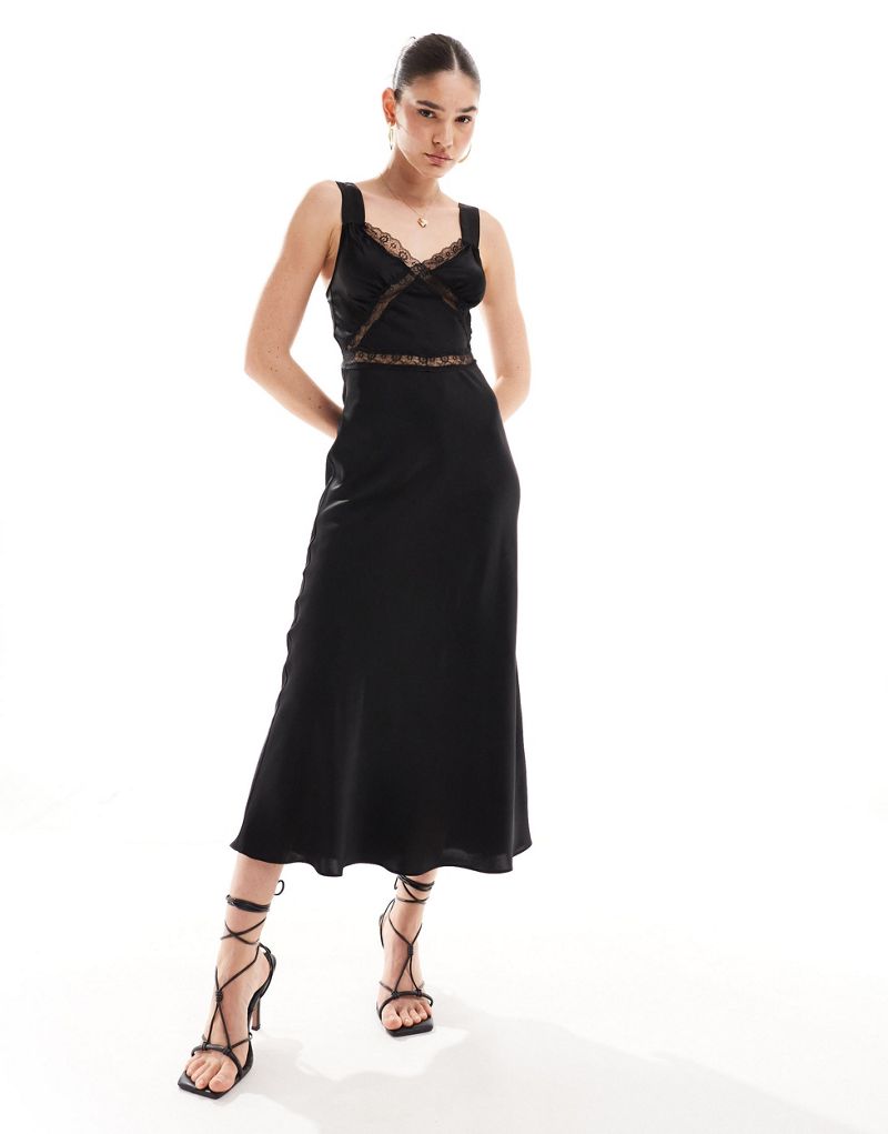 Bardot satin lace insert maxi dress in black  Bardot