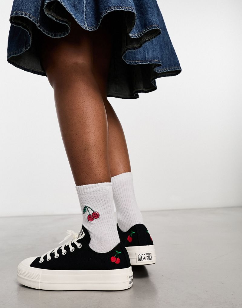 Converse Chuck Taylor All Star Lift Ox Platform sneakers with cherry embroidery in black Converse