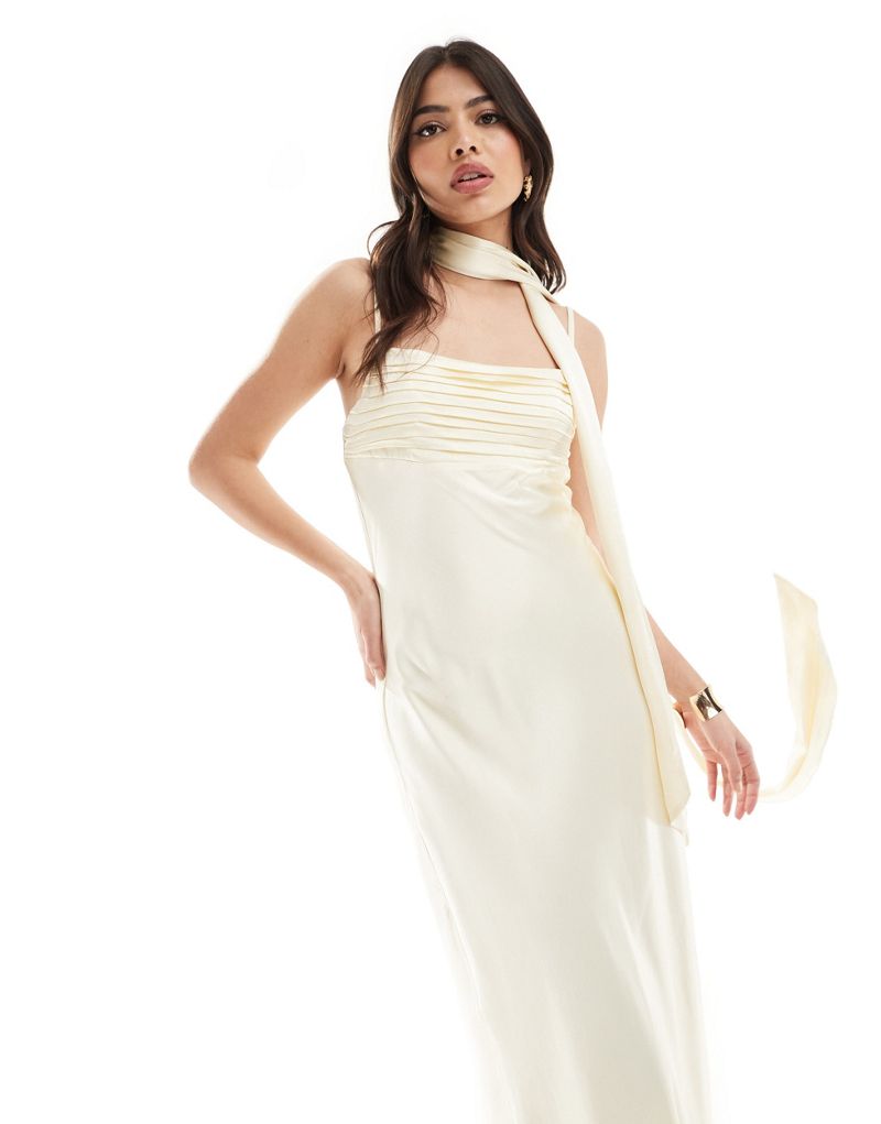 Ever New satin slip midaxi dress with neck tie in butter bean  Ever New