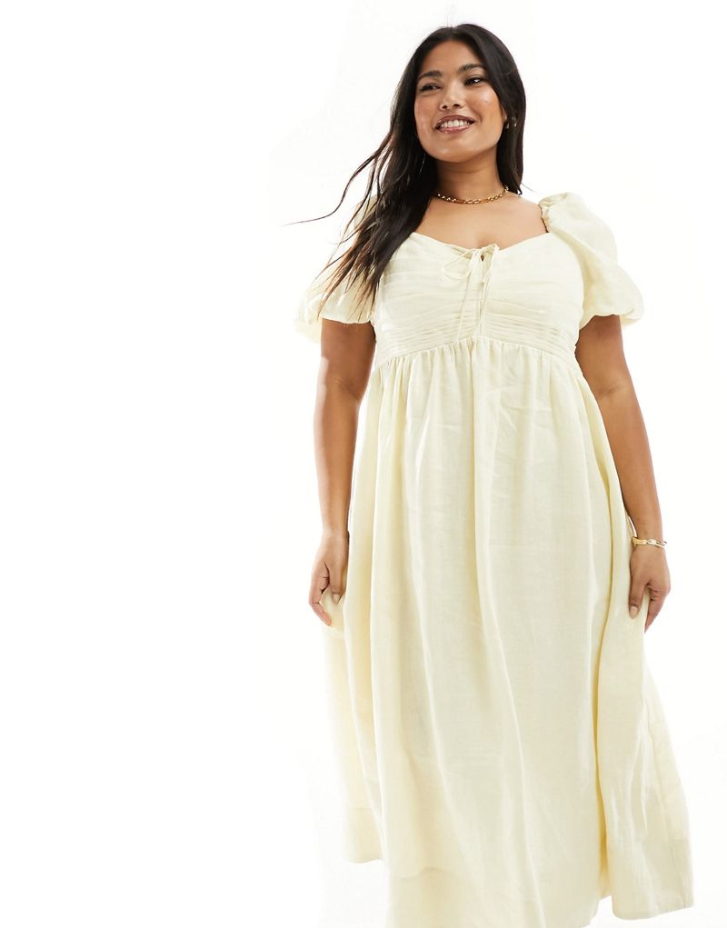 Ever New Curve puff sleeve midi dress in butter bean  Ever New