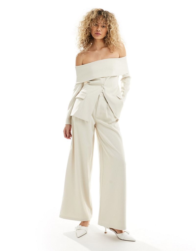 Extro & Vert tailored high rise button detail pants in beige - part of a set Extro & Vert