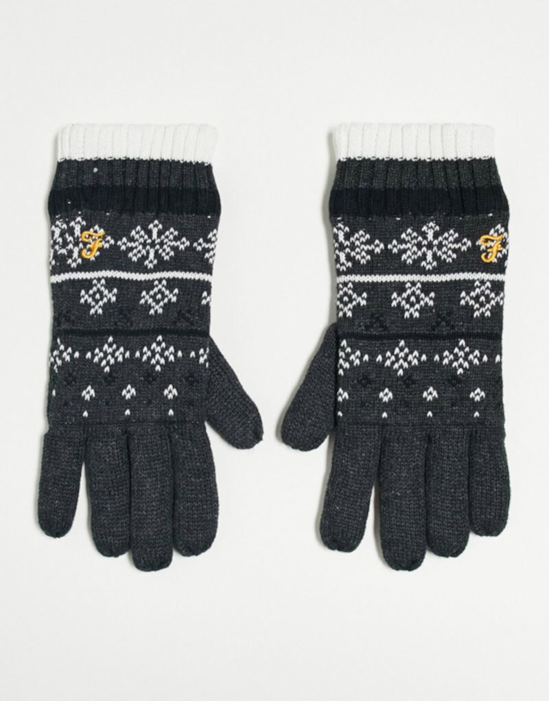 Farah logo gloves in charcoal Farah