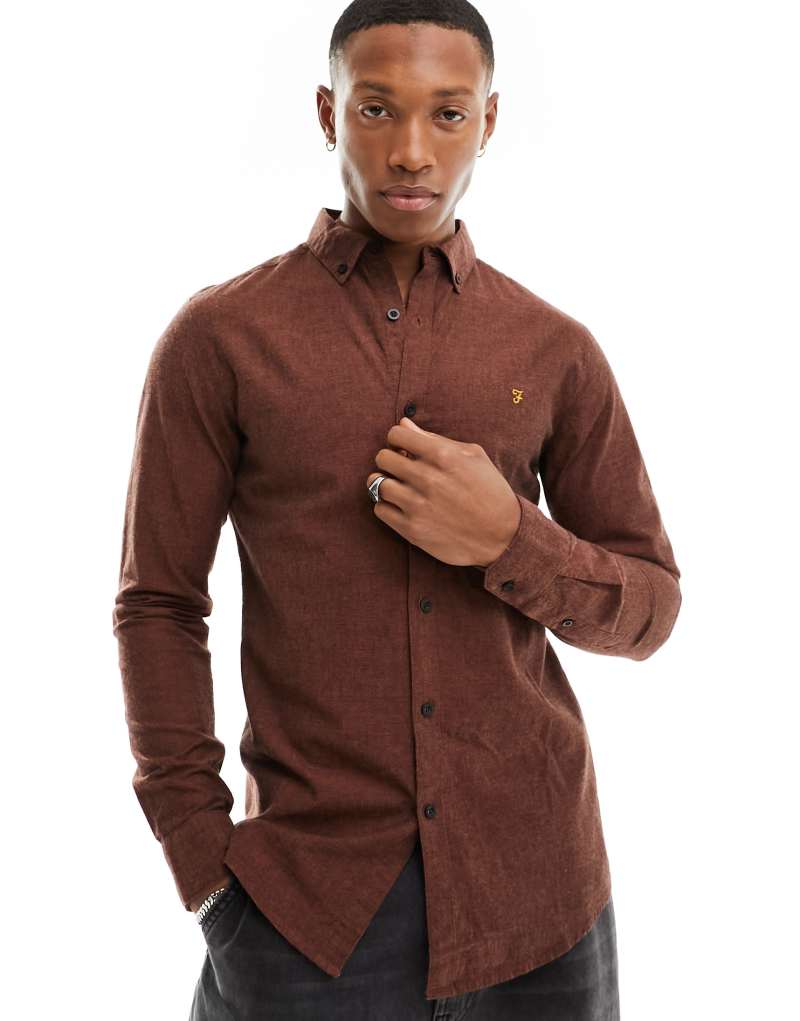 Farah steen slim fit brushed shirt in burgundy Farah