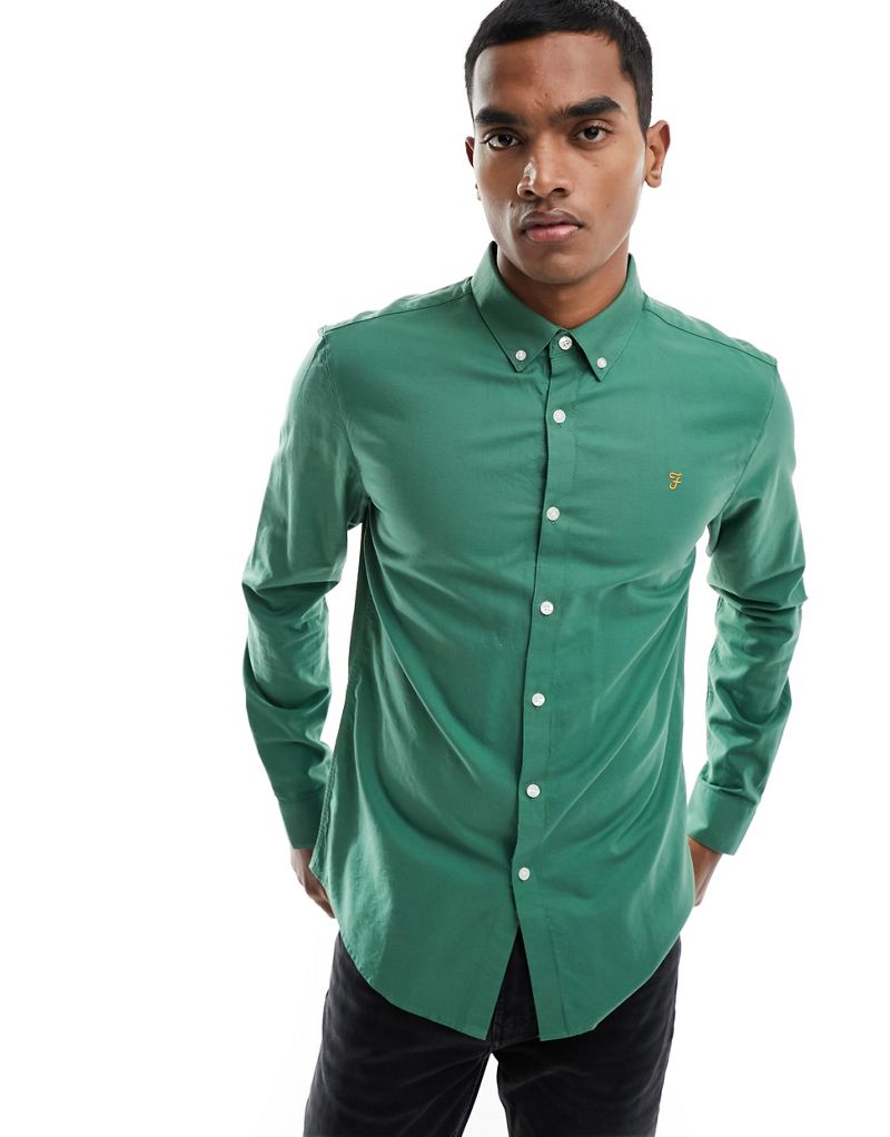 Farah brewer slim fit shirt in green Farah