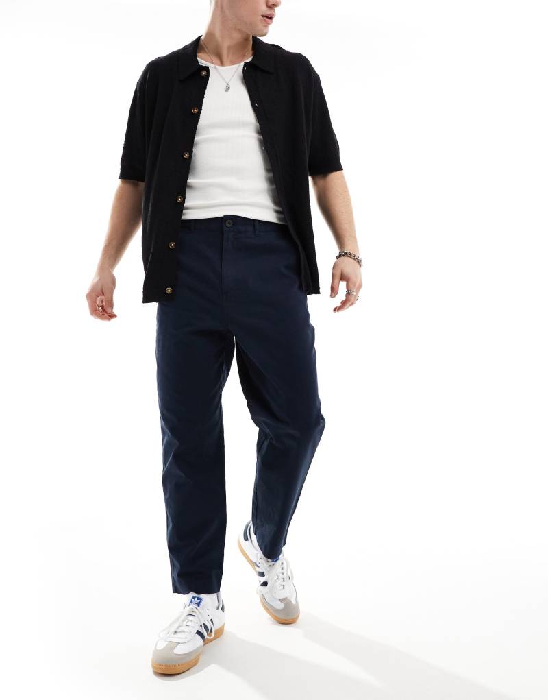 Farah hawtin twill relaxed tapered pants in navy  Farah