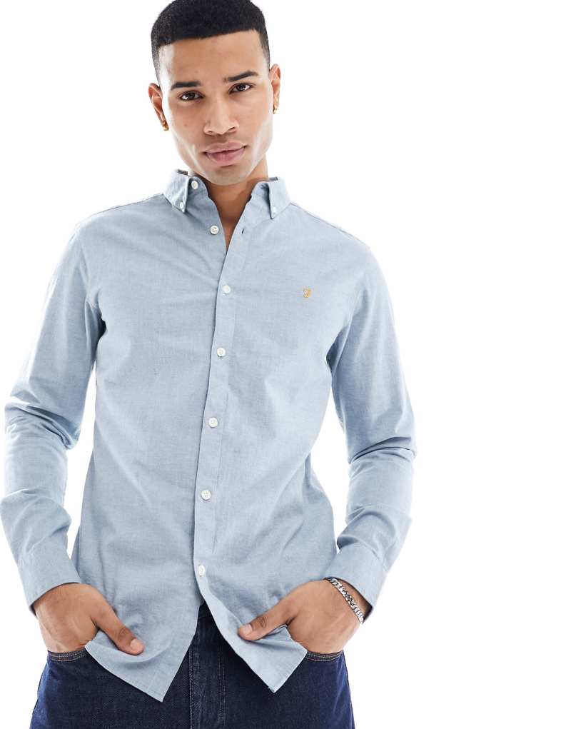 Farah cotton long sleeve shirt in blue Farah