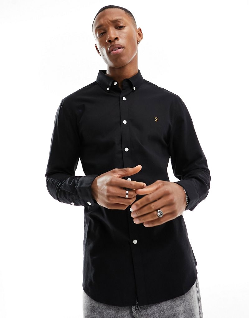 Farah Brewer long sleeve shirt in black Farah