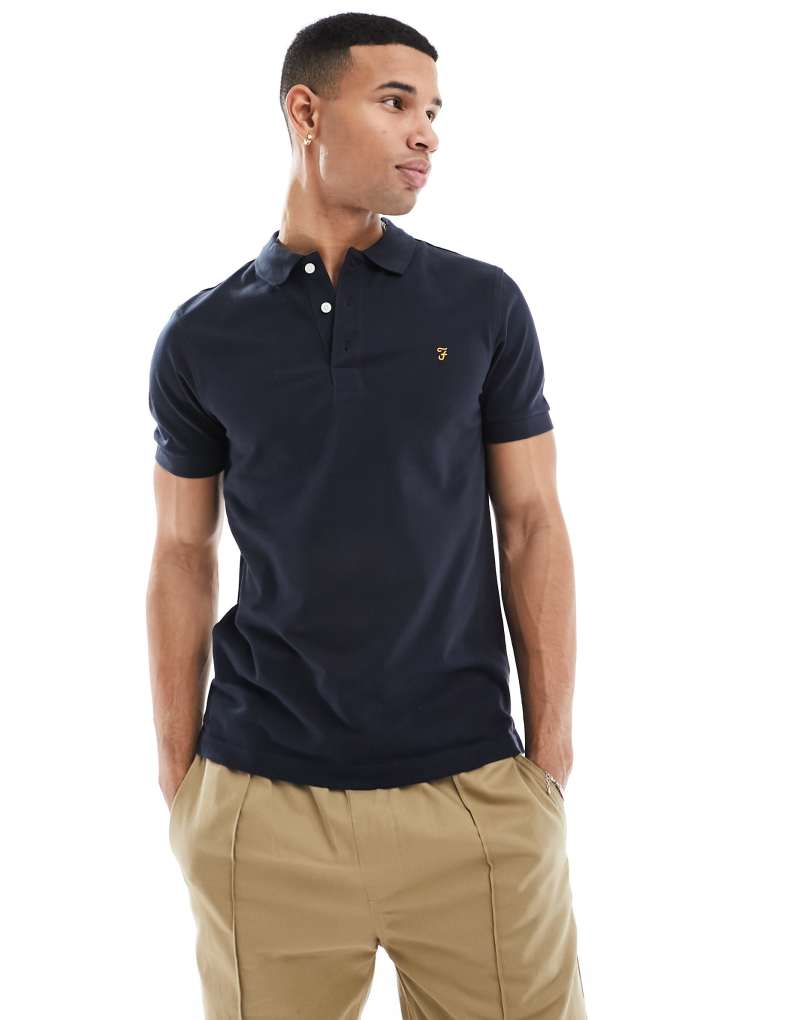 Farah Blanes short sleeve polo shirt in navy Farah