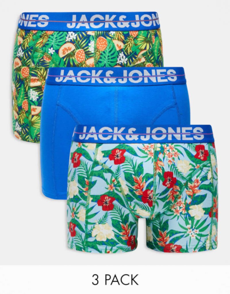 Мужские Боксеры Jack & Jones 3-pack с принтом ананаса в синем Jack & Jones