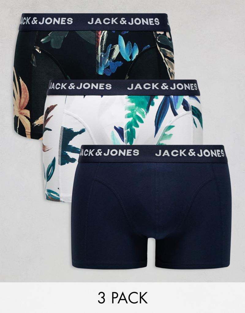 Мужские Боксеры Jack & Jones 3 шт. с цветочным принтом в белом Jack & Jones