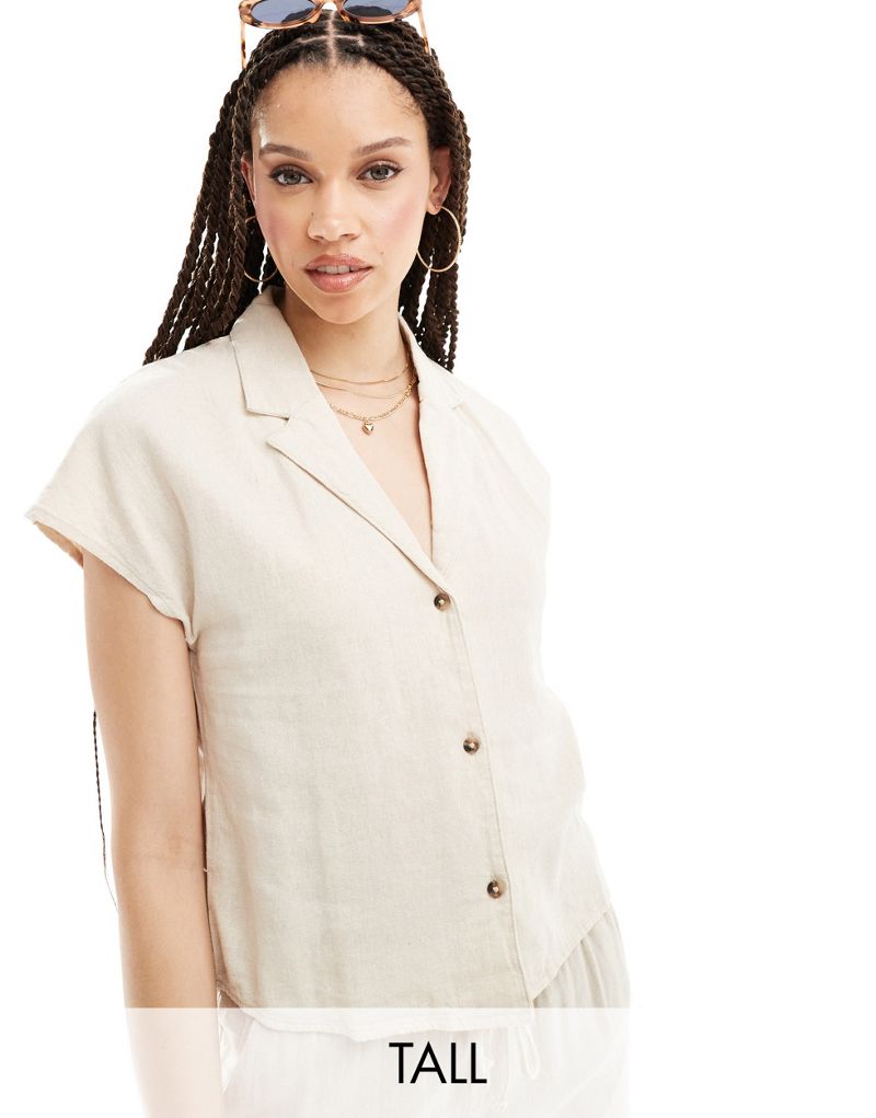 JDY Tall short sleeve linen mix shirt in beige - part of a set JDY Tall