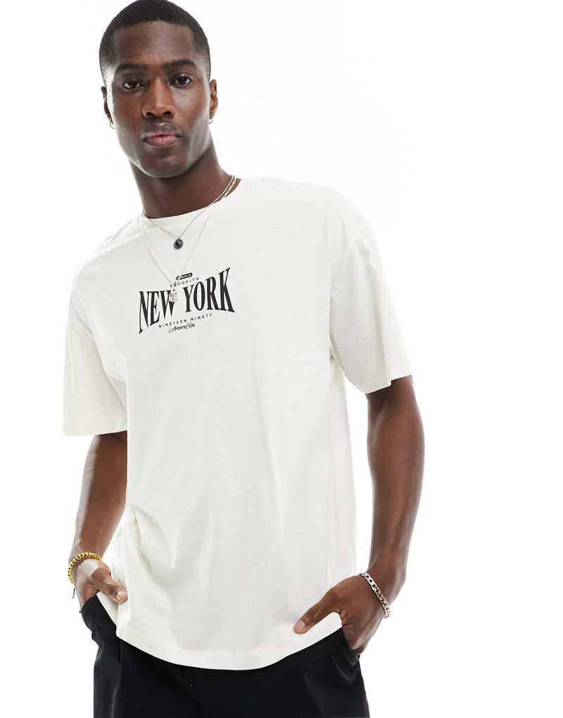 Jack & Jones oversized T-shirt with New York chest print in ecru  Jack & Jones