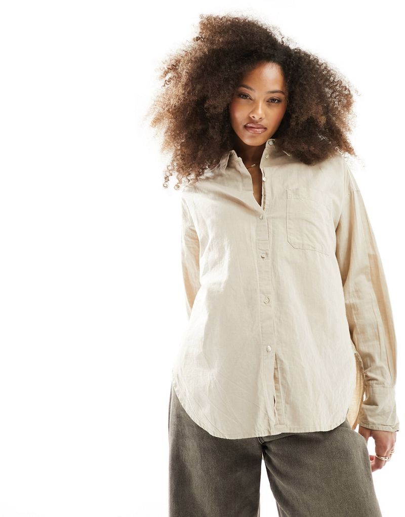 JJXX linen blend long sleeve shirt in beige  JJXX