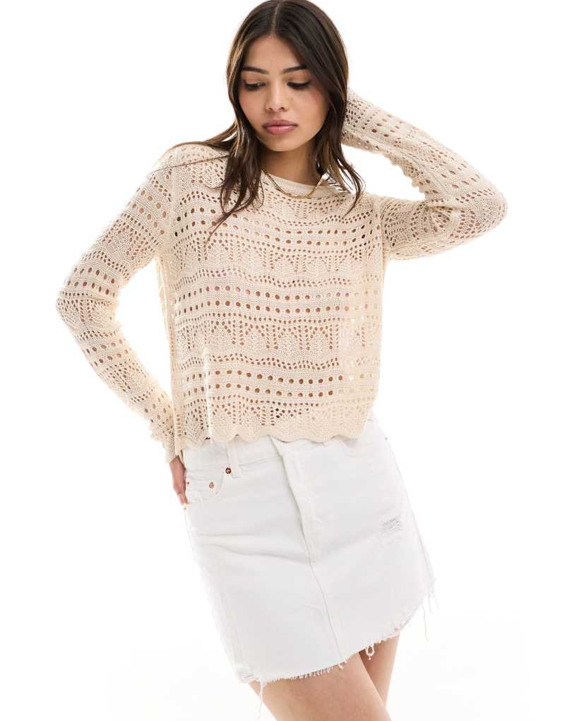 Женская Футболка JDY Open Knit Scallop Edge Beige JDY