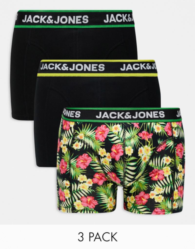 Мужские Боксеры Jack & Jones 3 шт. с цветочным узором в черном Jack & Jones