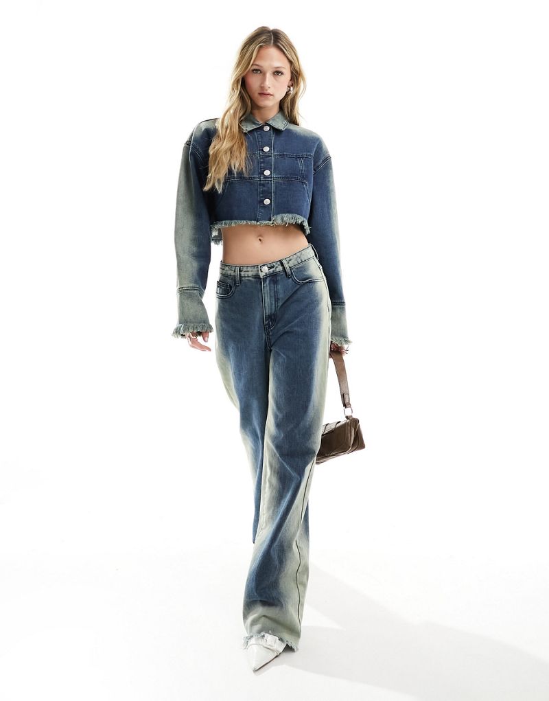 Kyo The Brand wide leg bleach wash jeans in indigo blue - part of a set KYO