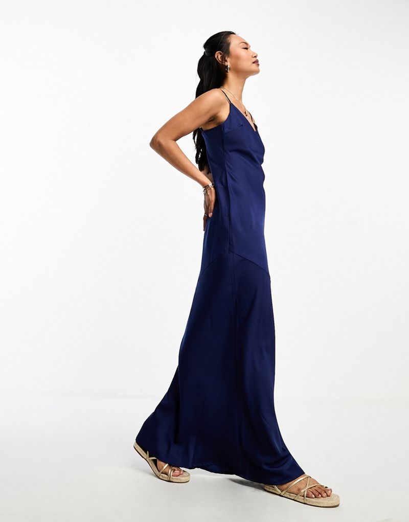 Lola May satin cami strap maxi dress in navy Lola May