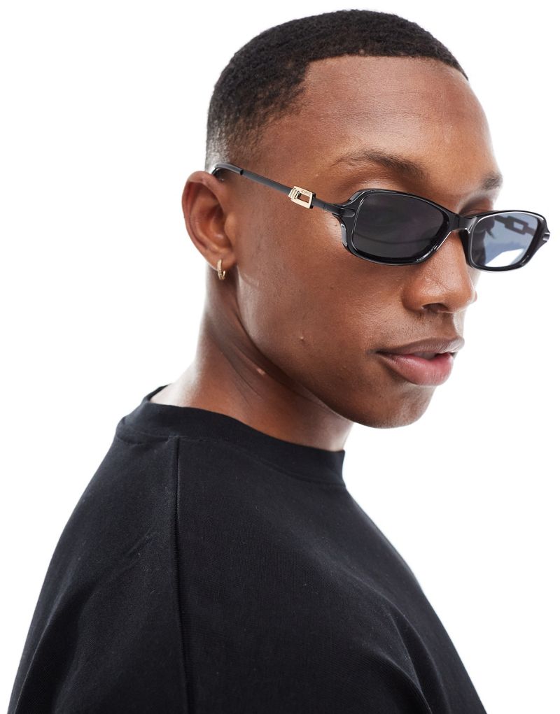 Le Specs bamboozler rectangle sunglasses in black Le Specs