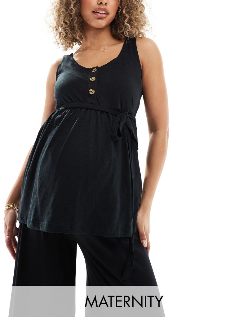 Mamalicious Maternity 2 function nursing button up top in black MAMALICIOUS