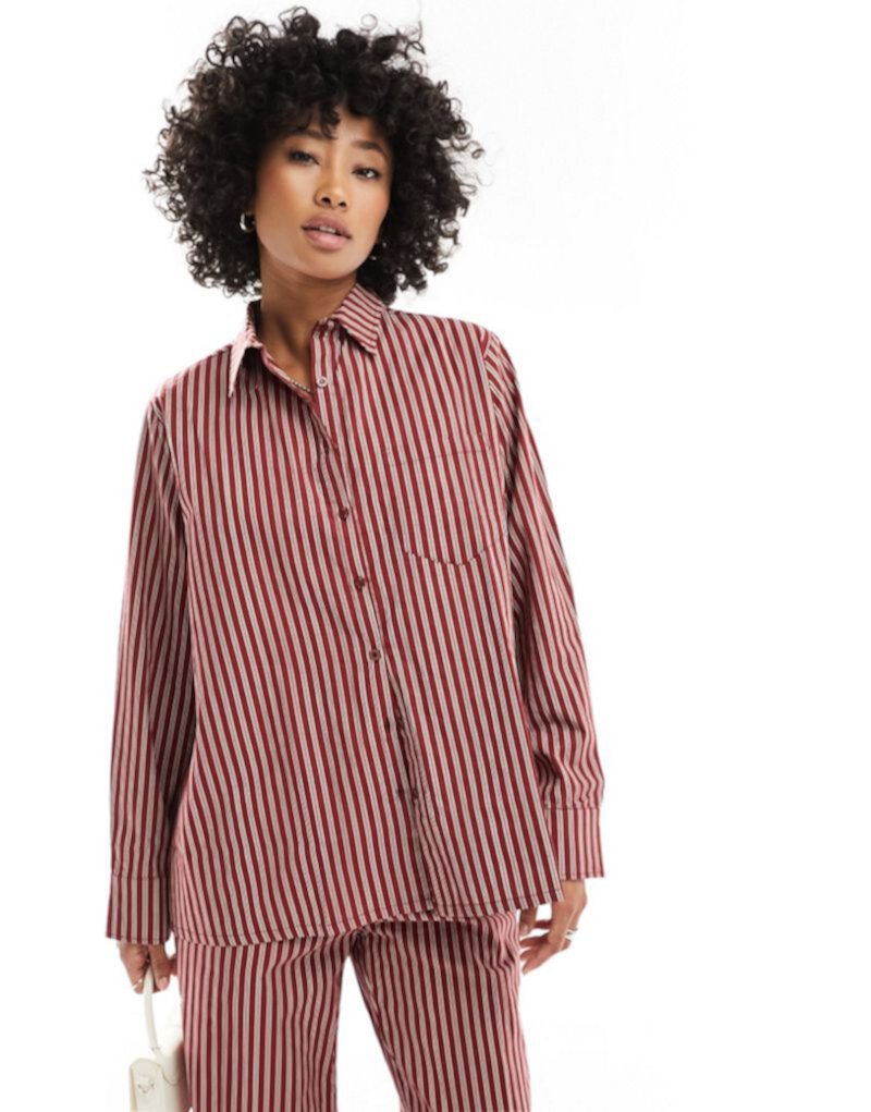 Motel stripe oversized shirt in maroon - part of a set Motel