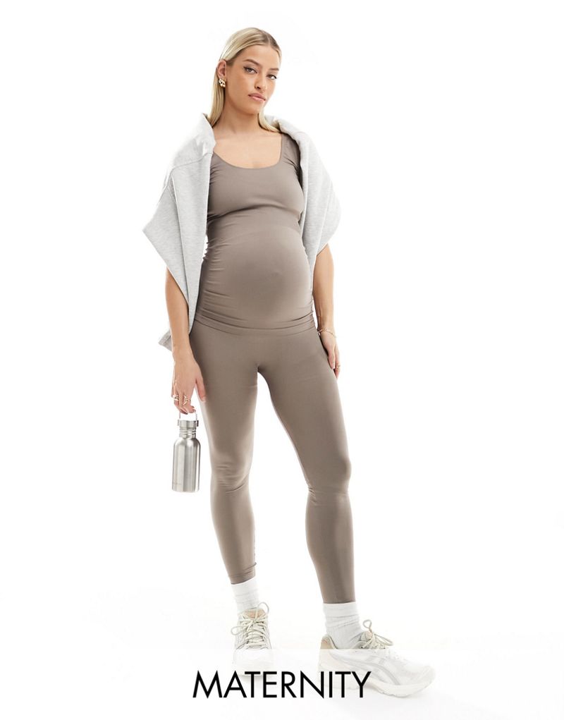 Mamalicious Maternity seamless legging in taupe - part of a set MAMALICIOUS