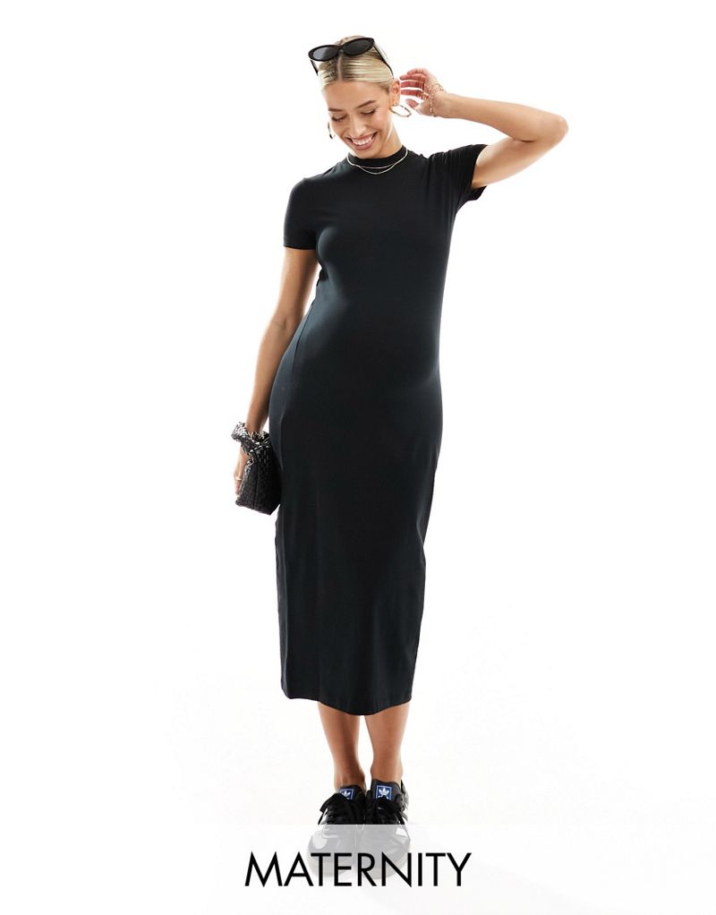 Mamalicious Maternity short sleeve jersey midi dress in black MAMALICIOUS