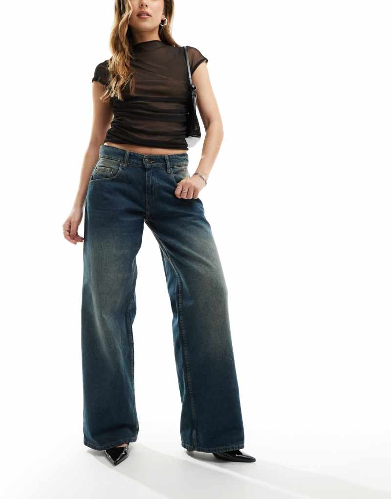 Motel roomy low rise baggy jeans in dark vintage blue Motel