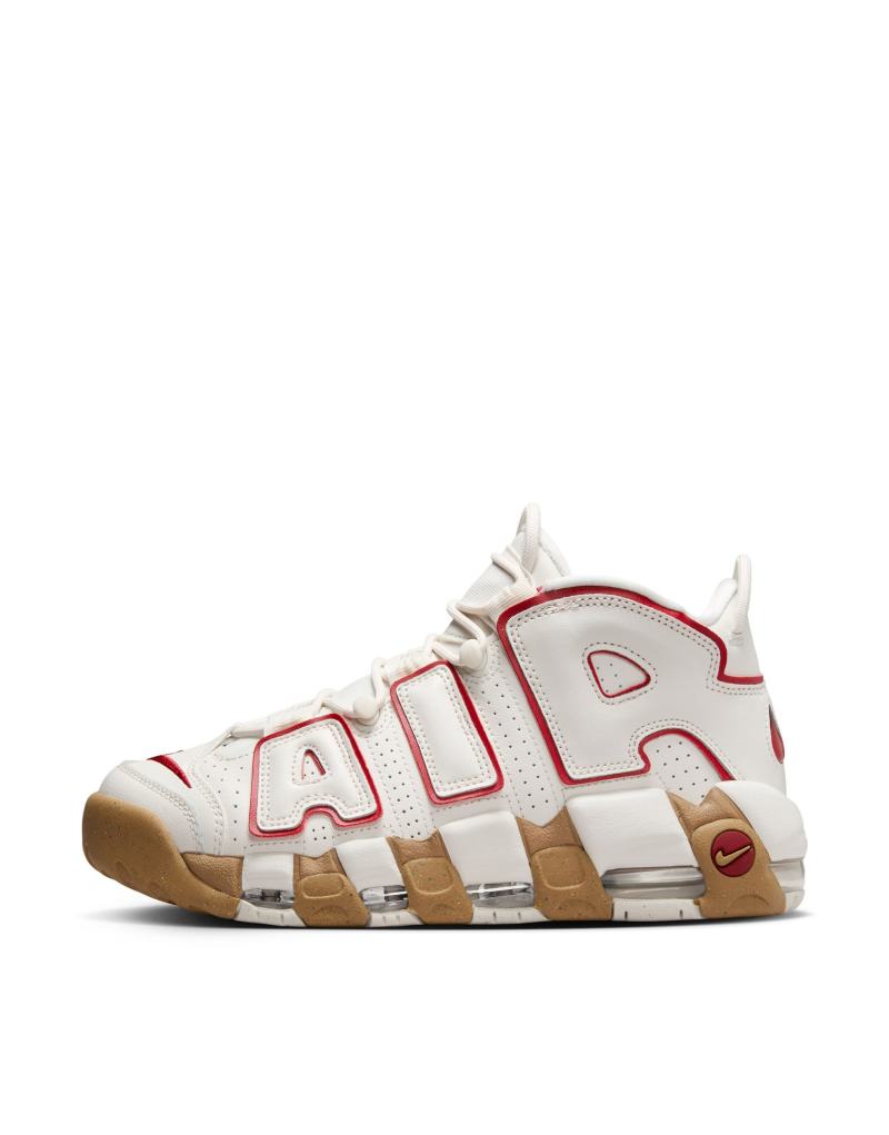 Кроссовки Nike Air More Uptempo каменного цвета с красными акцентами и высоким профилем Nike