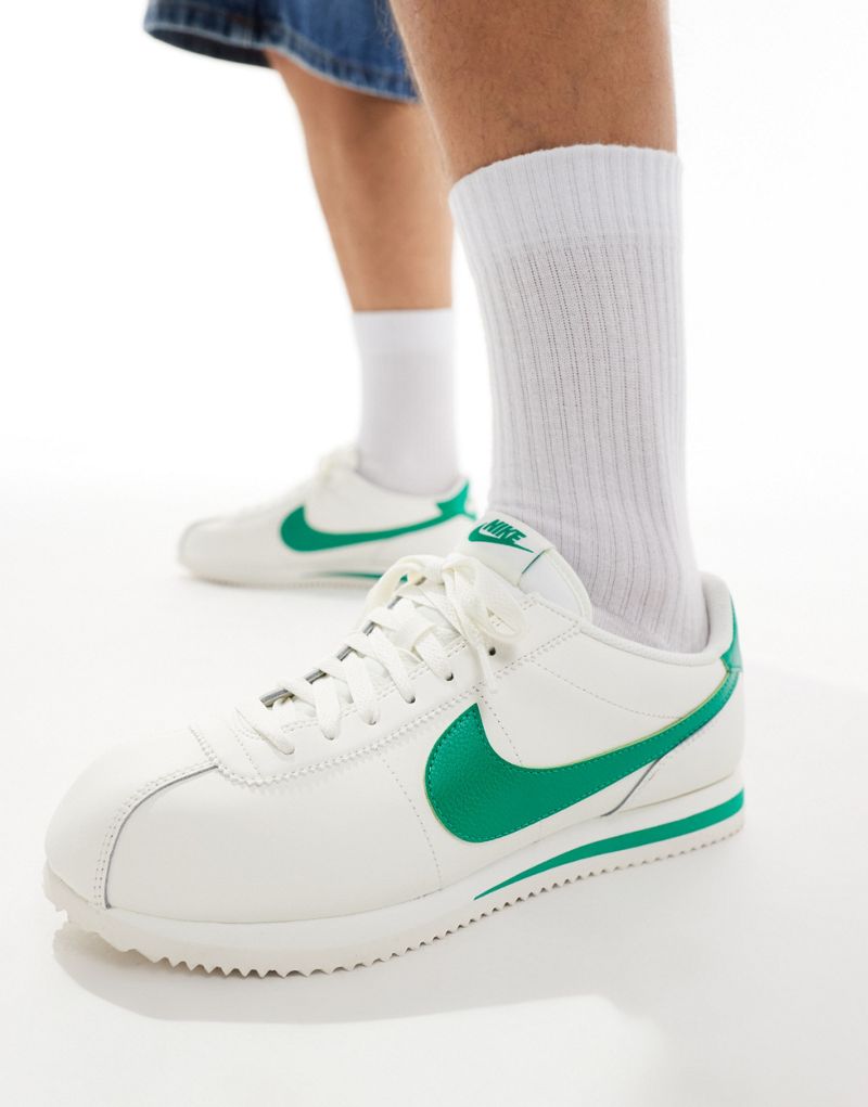 Nike Cortez leather sneakers in white and green Nike