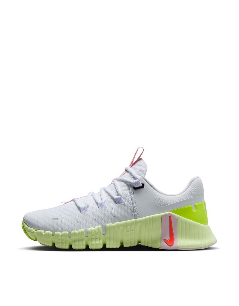 Nike Training Metcon 5 unisex sneakers in white, volt and pink Nike