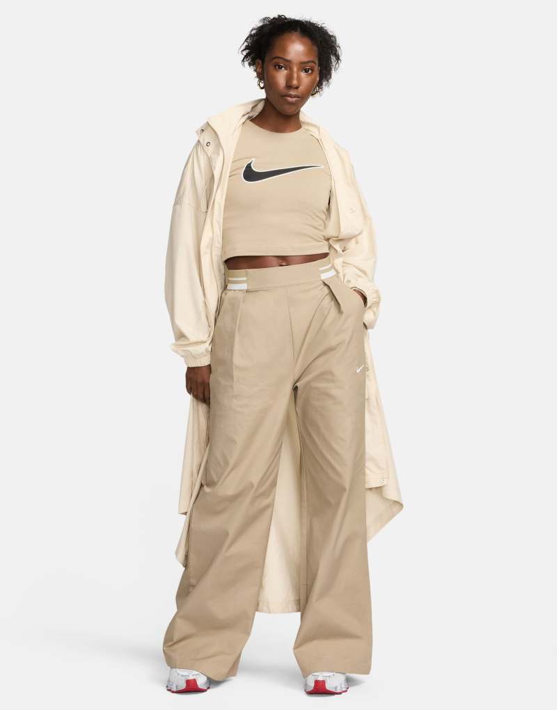 Женские Повседневные брюки Nike Woven Wide Leg в хаки бежевом Nike